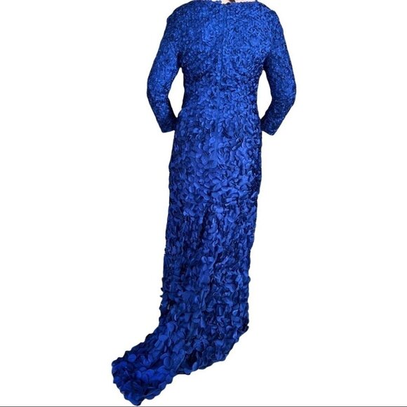 Theia Couture Designer Gown-Sz 8-Admiral Blue Petal Embellished  883814-NEW-$1295